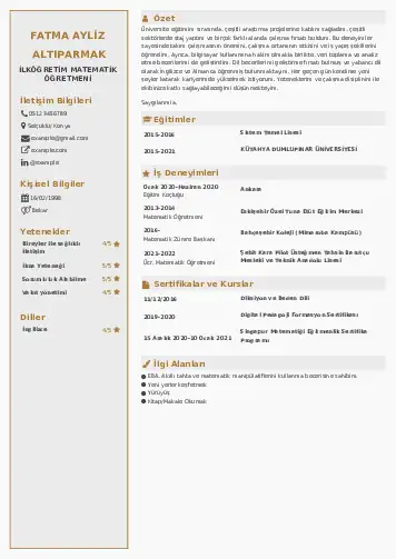 Matematik Öğretmeni Cv Örnekleri cv indir